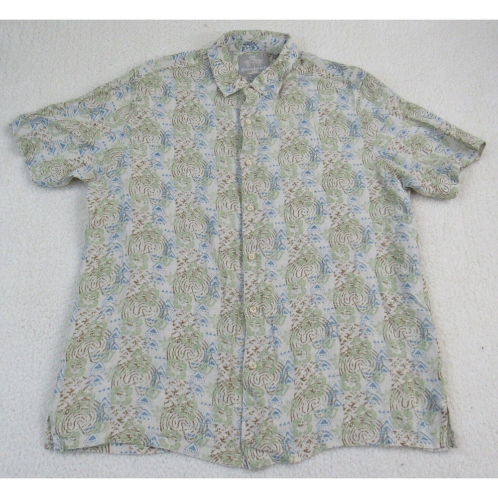Margaritaville Shirt Men XL Silk Linen Short Sleeve Tropical Print Hawaiian - Picture 1 of 10